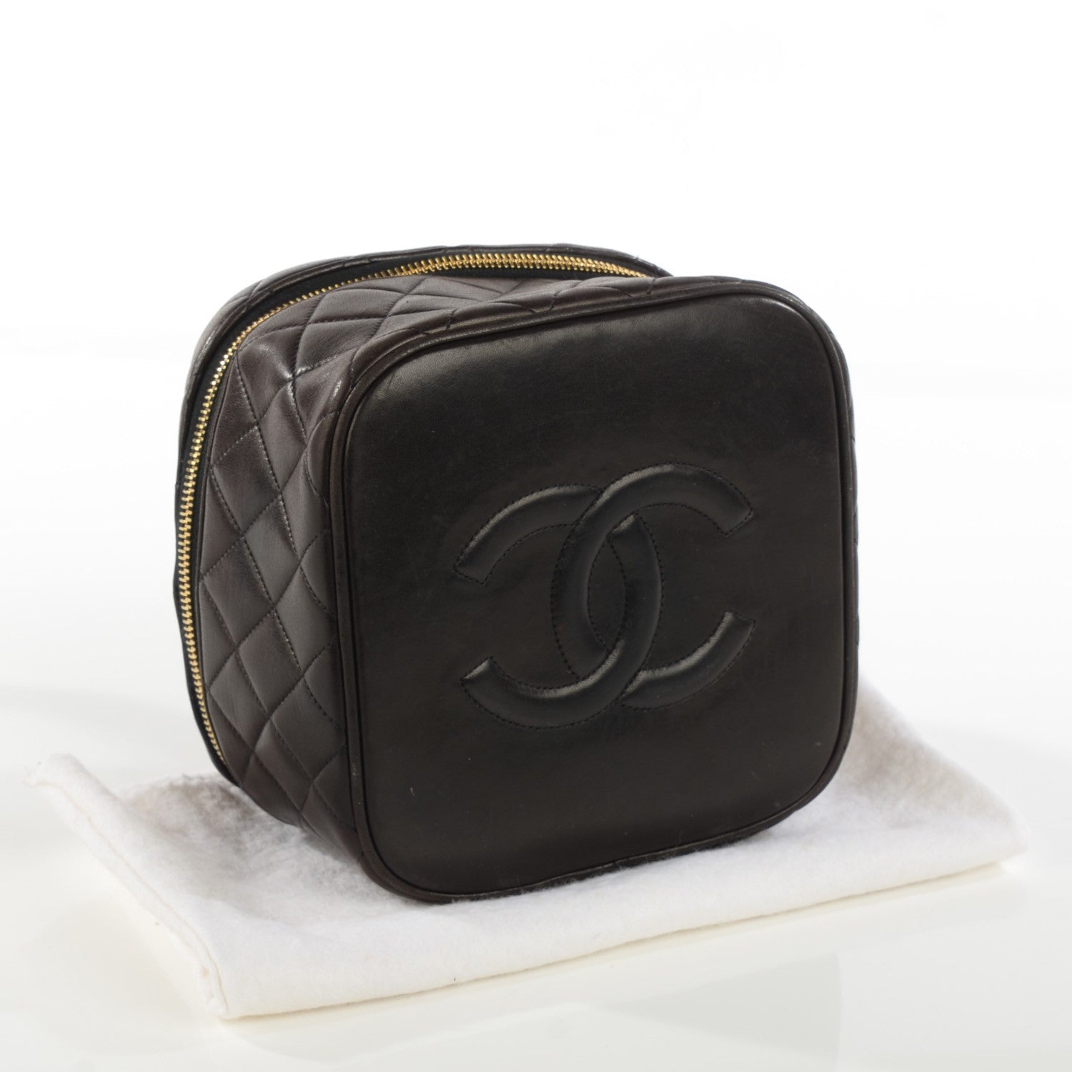 Chanel Lambskin Quilted Vanity Cosmetic Case Black 4 of 9