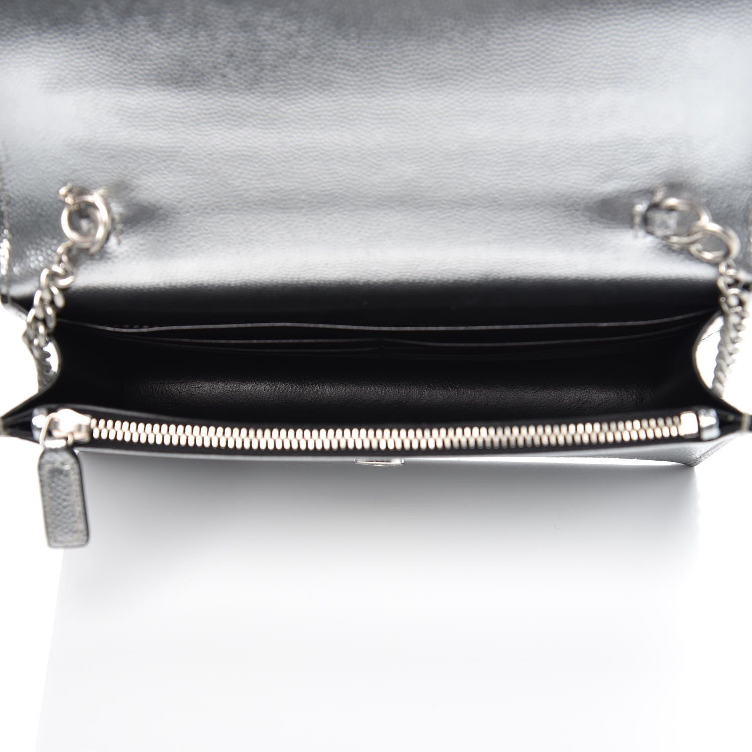 Saint Laurent Metallic Grain De Poudre Kate Monogram Tassel Chain Wallet Silver 5 of 6