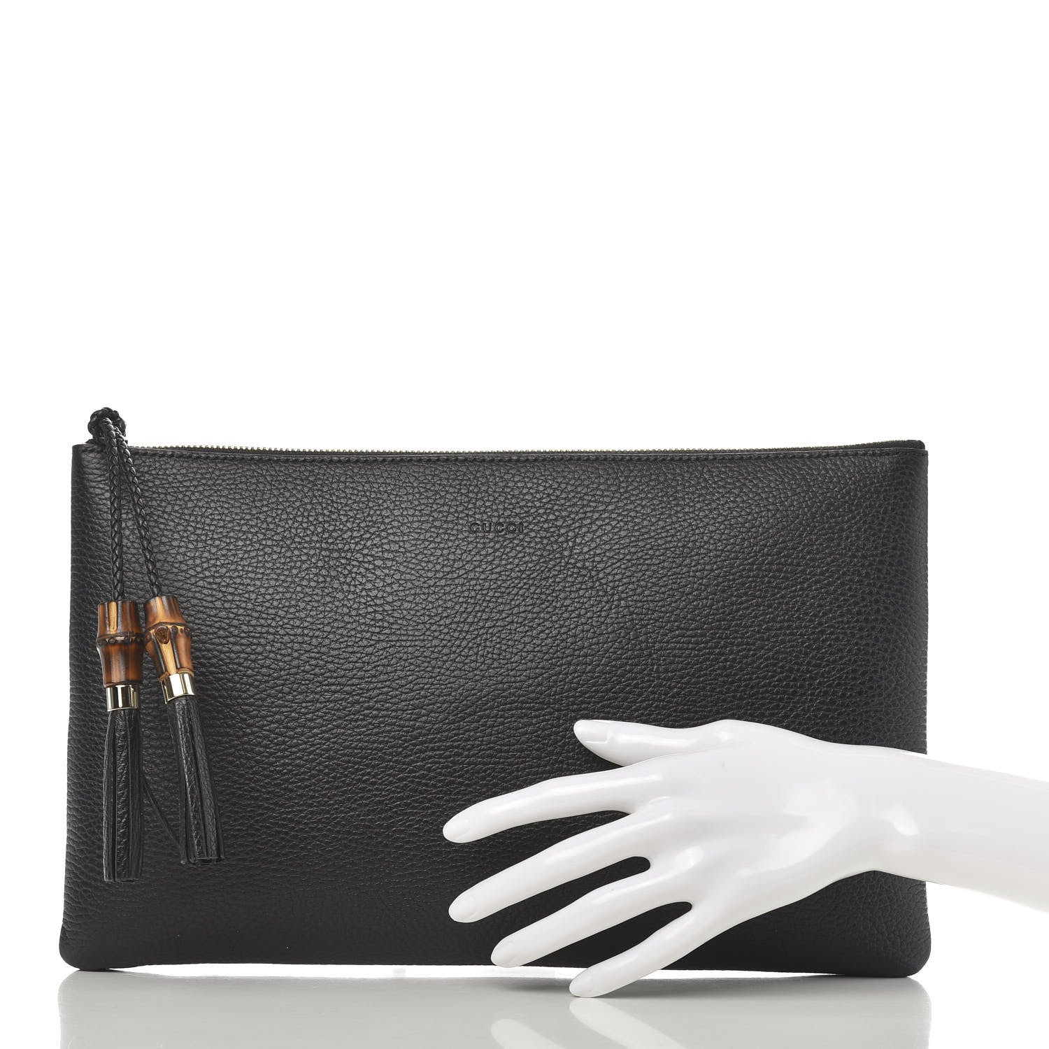 Gucci Pebbled Calfskin Large Bamboo Clutch Black 2 of 7