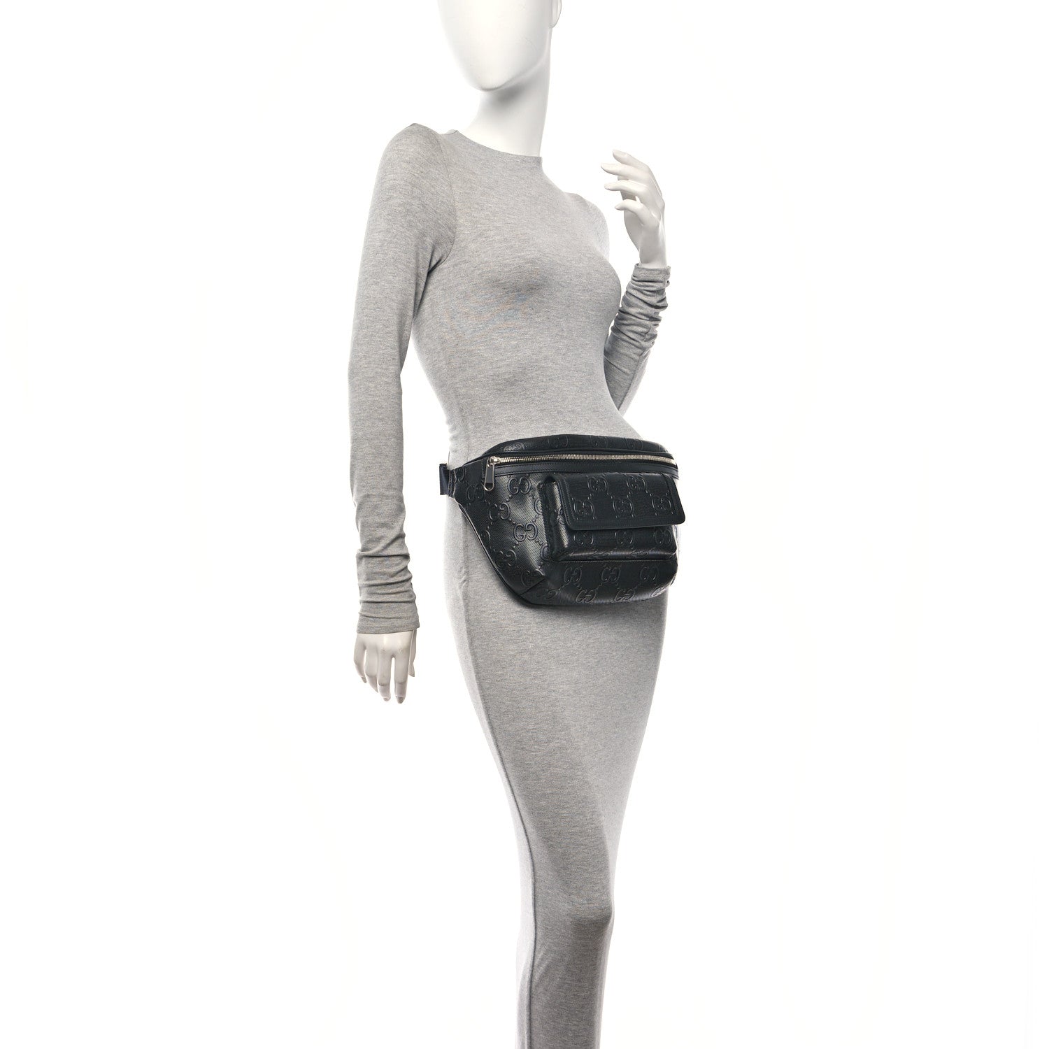Gucci Calfskin GG Tennis Embossed Pocket Belt Bag Black 2 of 10