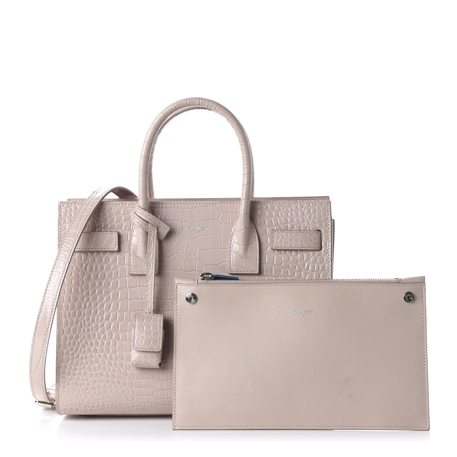 Saint Laurent Calfskin Crocodile Embossed Baby Sac De Jour Rose Antic 10 of 12