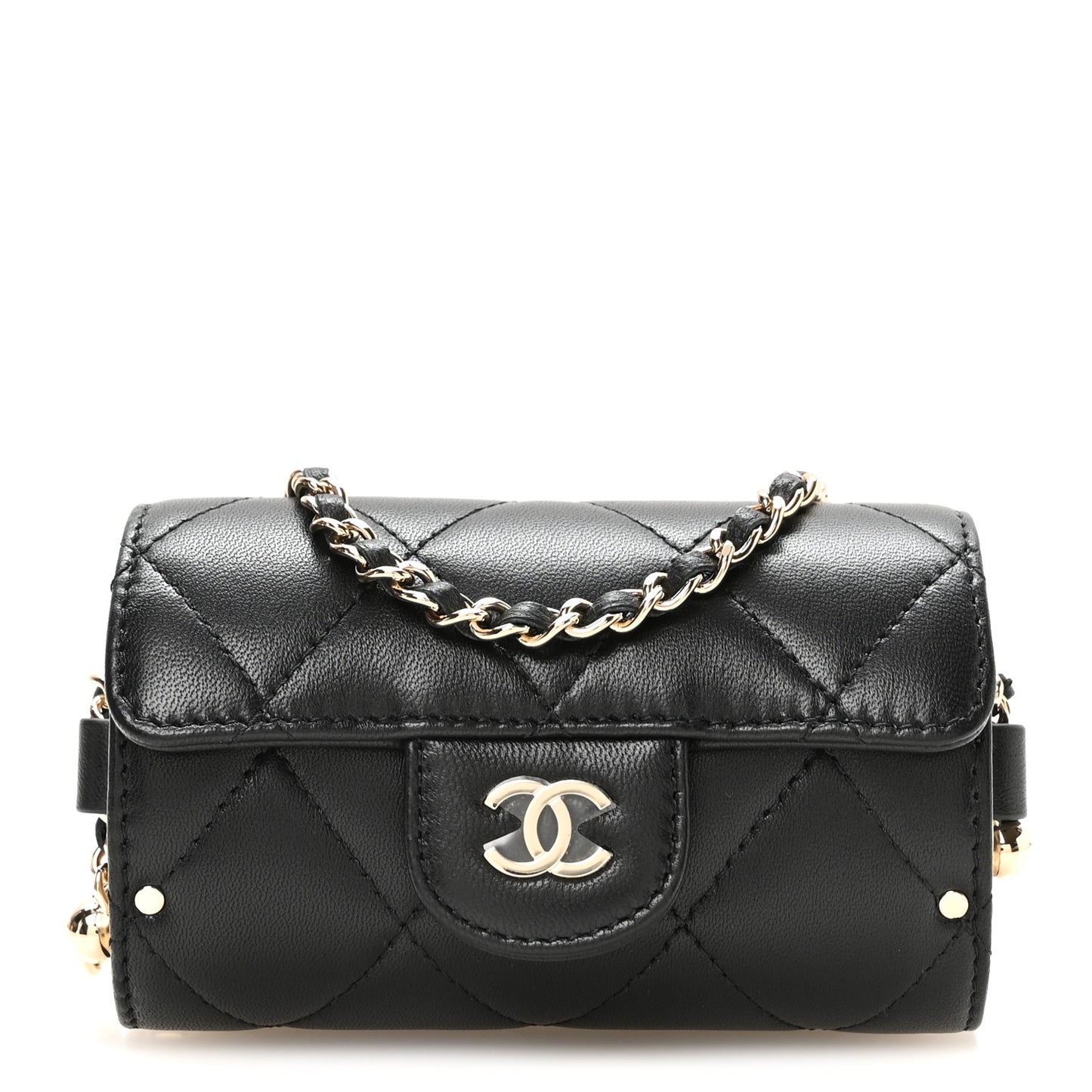 Lambskin Quilted Box Of Secrets Card Holder With Chain Black