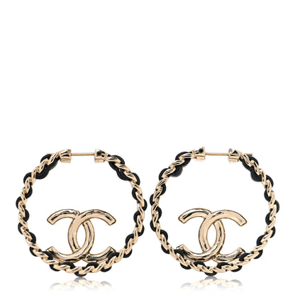 Chanel Lambskin CC Chain Hoop Earrings Black Gold 1 of 4