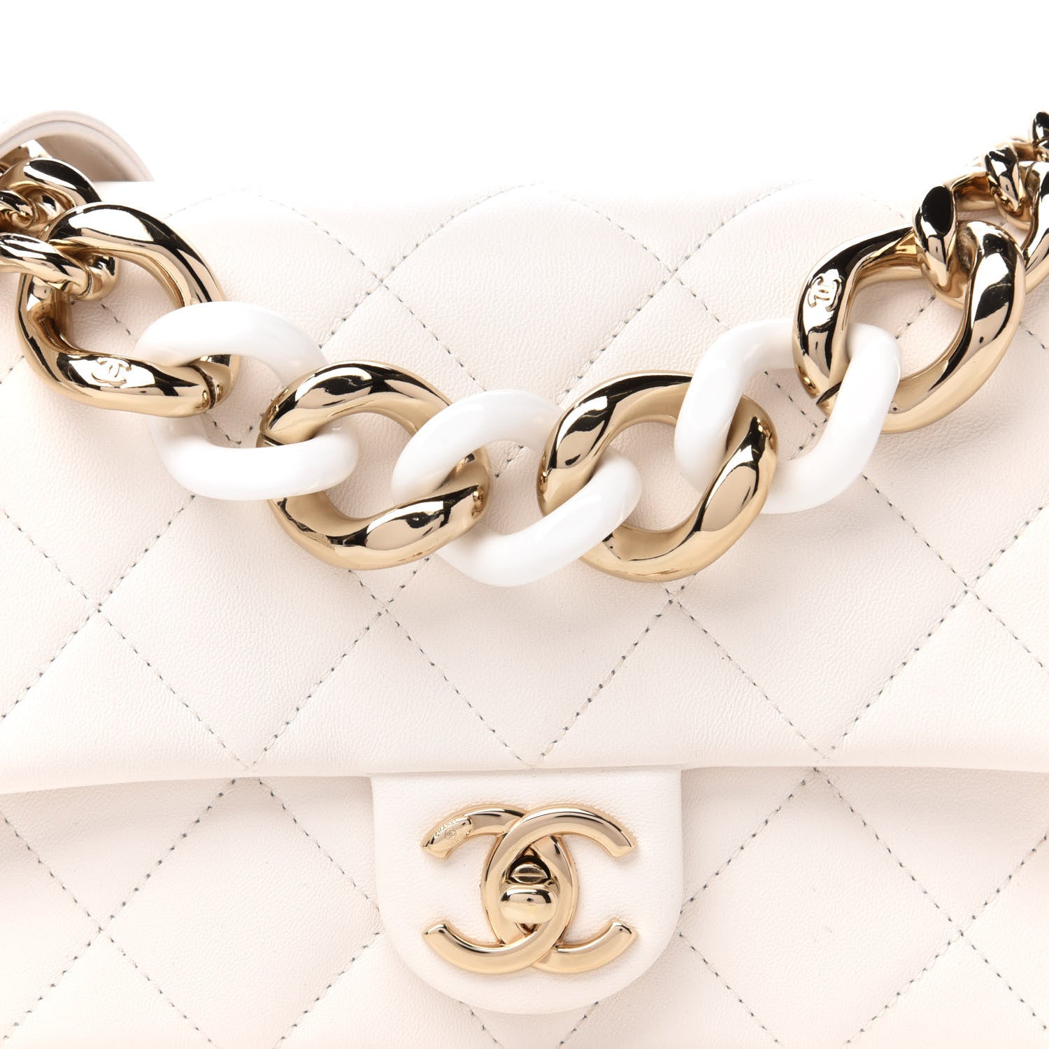 Chanel Lambskin Quilted Resin Bi-Color Chain Flap Bag White 10 of 11