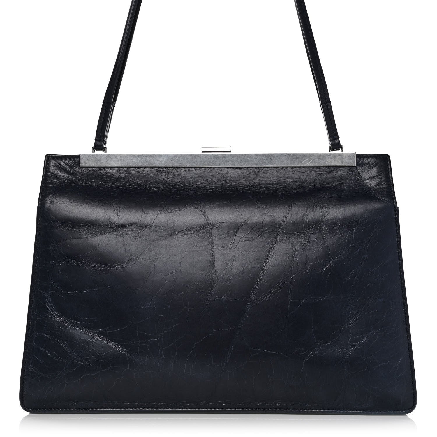 Celine Shiny Paperweight Calfskin Medium Clasp Shoulder Bag Navy Blue 13 of 14