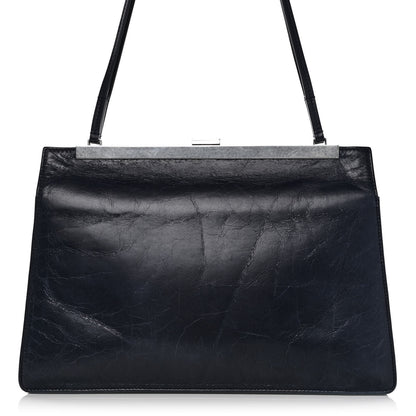 Celine Shiny Paperweight Calfskin Medium Clasp Shoulder Bag Navy Blue 13 of 14