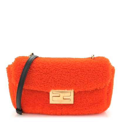 Fendi Shearling Nappa Mini Be Baguette Shoulder Bag Arancio Black 1 of 10