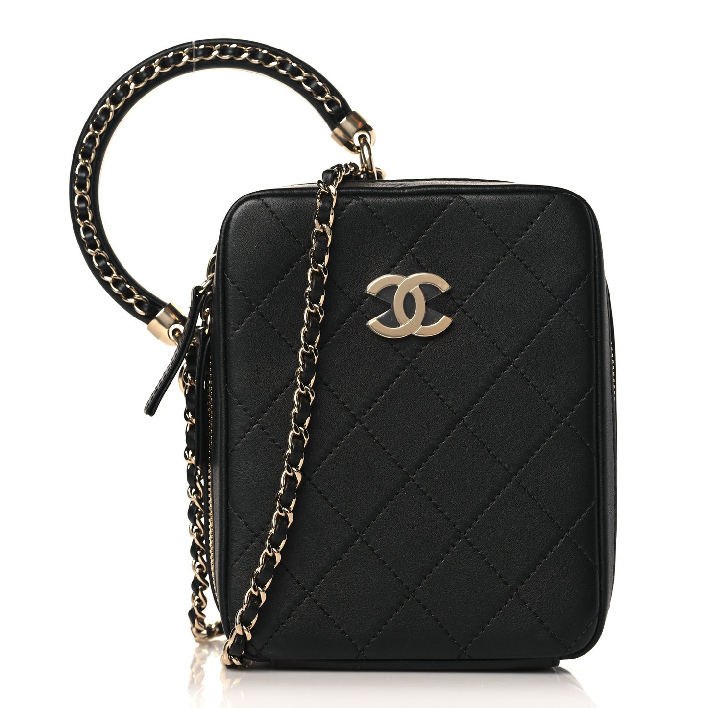 Calfskin Stitched Cup Of Tea Vanity Case Black