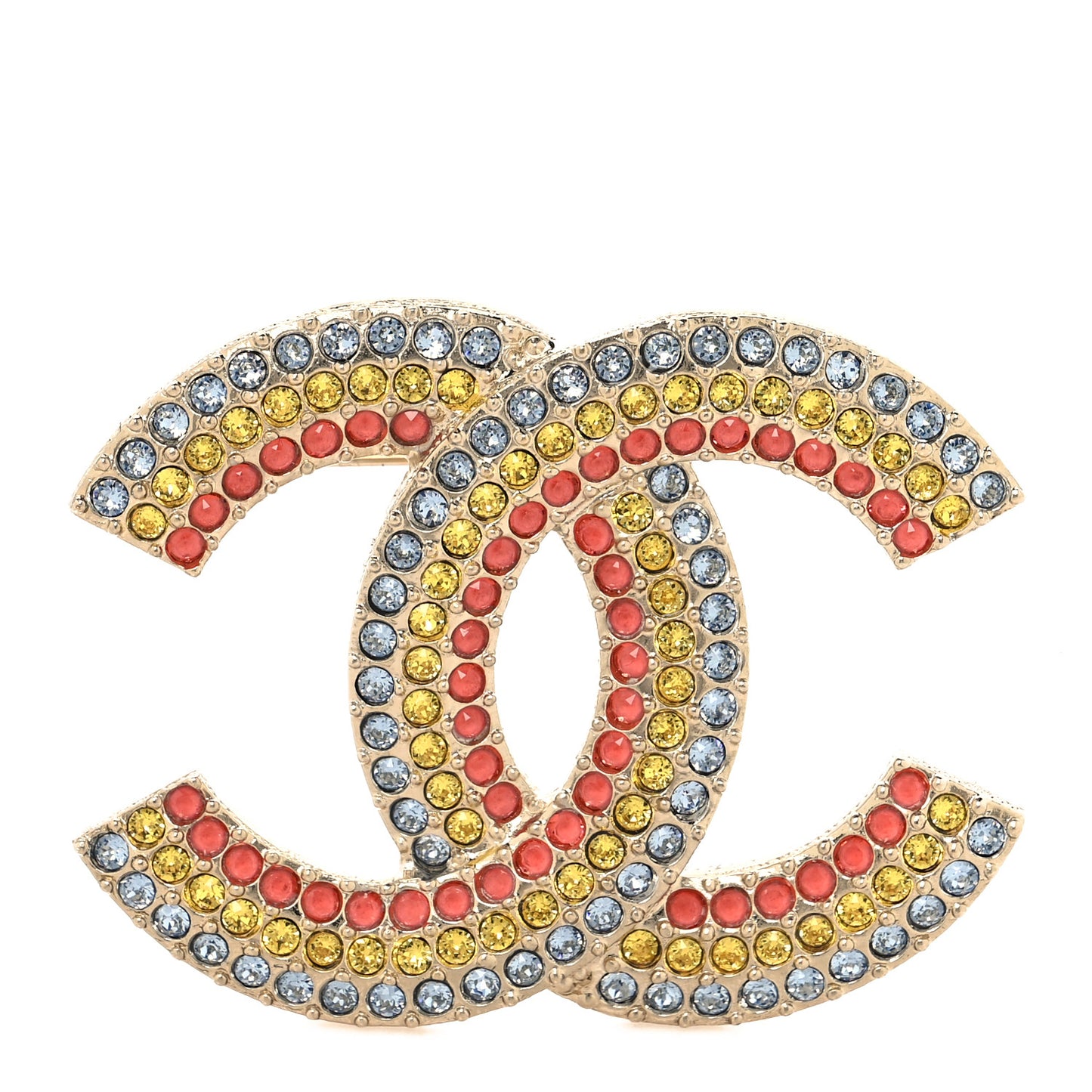 Crystal Rainbow CC Brooch Gold Multicolor