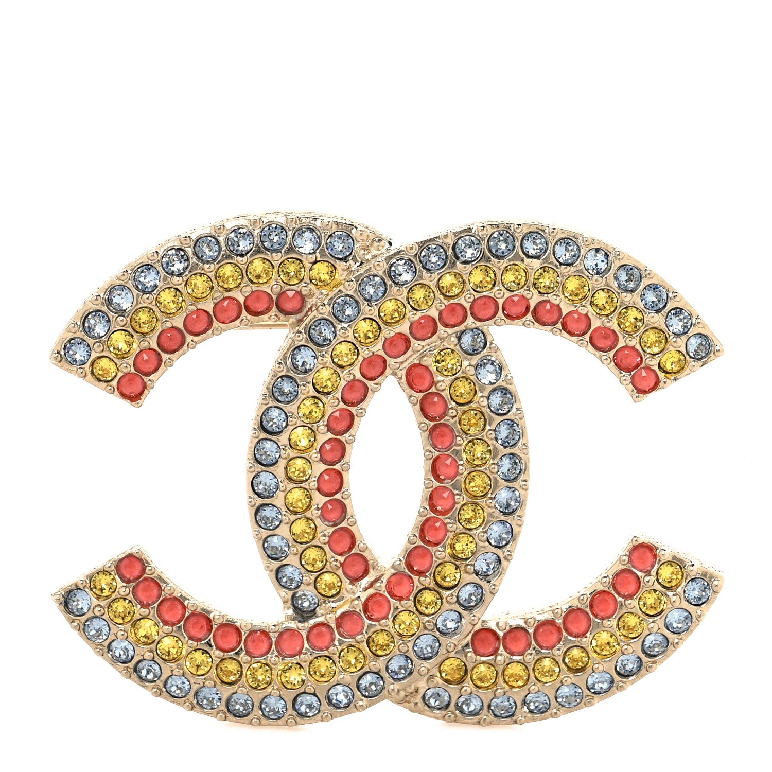 Chanel Crystal Rainbow CC Brooch Gold Multicolor 1 of 3