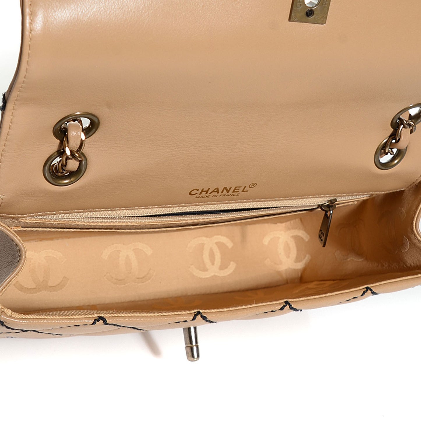 Calfskin Quilted Medium Wild Stitch Flap Beige