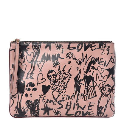 Lanvin Calfskin Silhouette Sketch Printed Large Pouch Blush 1 of 8