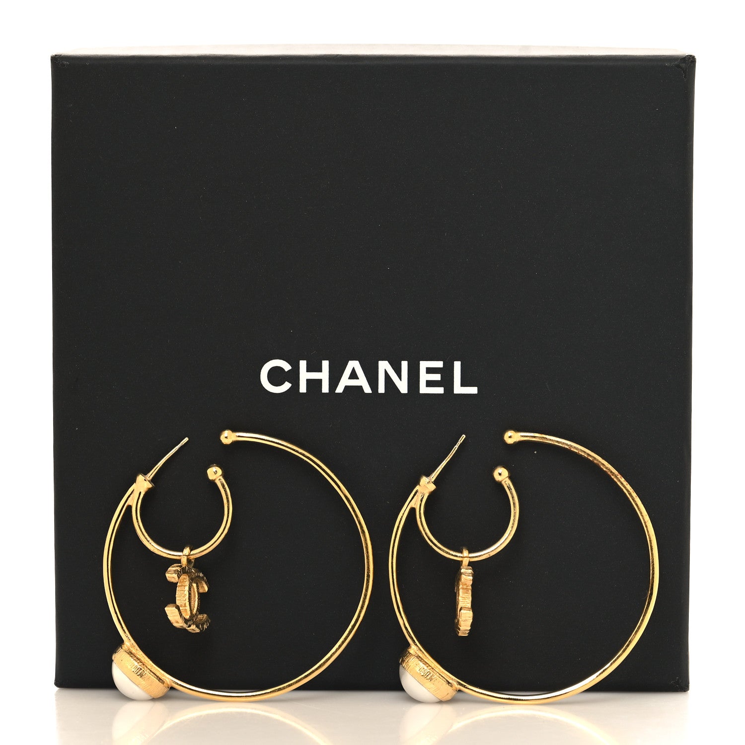 Chanel Pearl CC Tags Hoop Earrings Gold 5 of 5