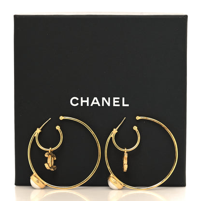Chanel Pearl CC Tags Hoop Earrings Gold 5 of 5