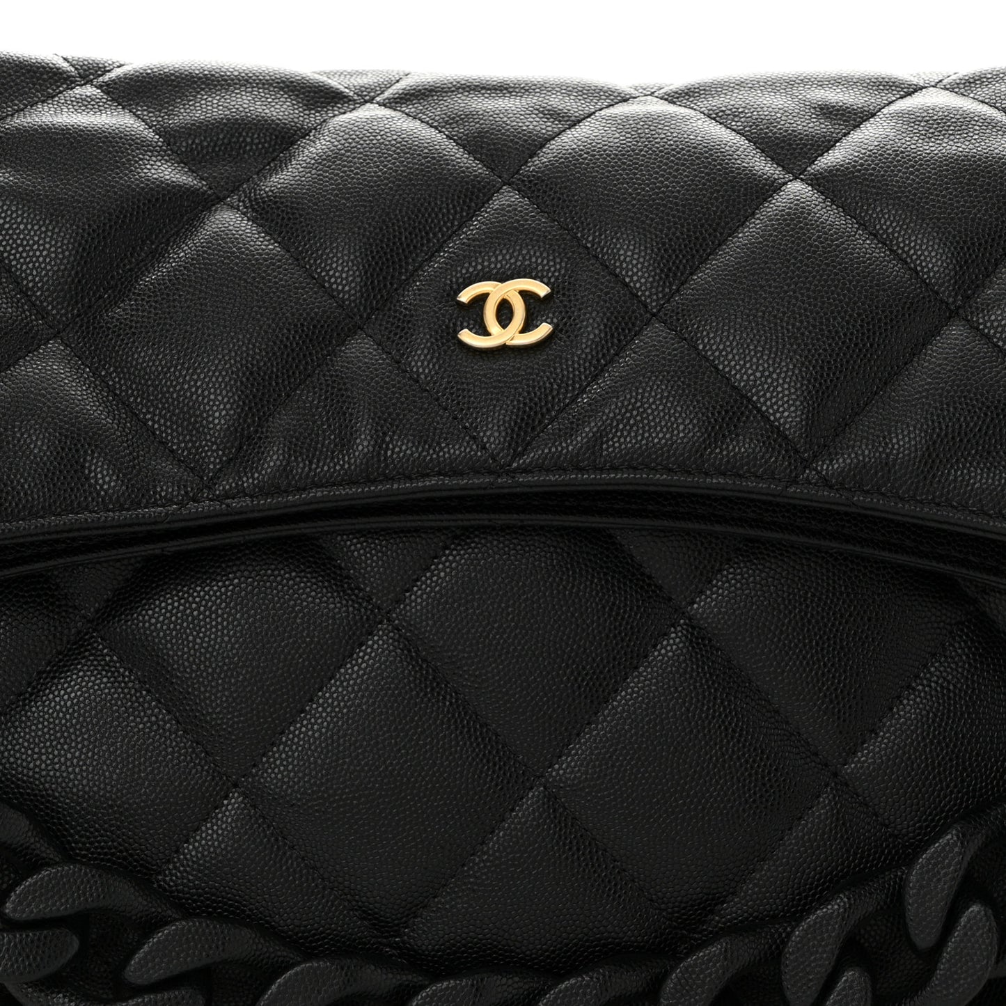 Caviar Quilted Fold Over Hobo Black