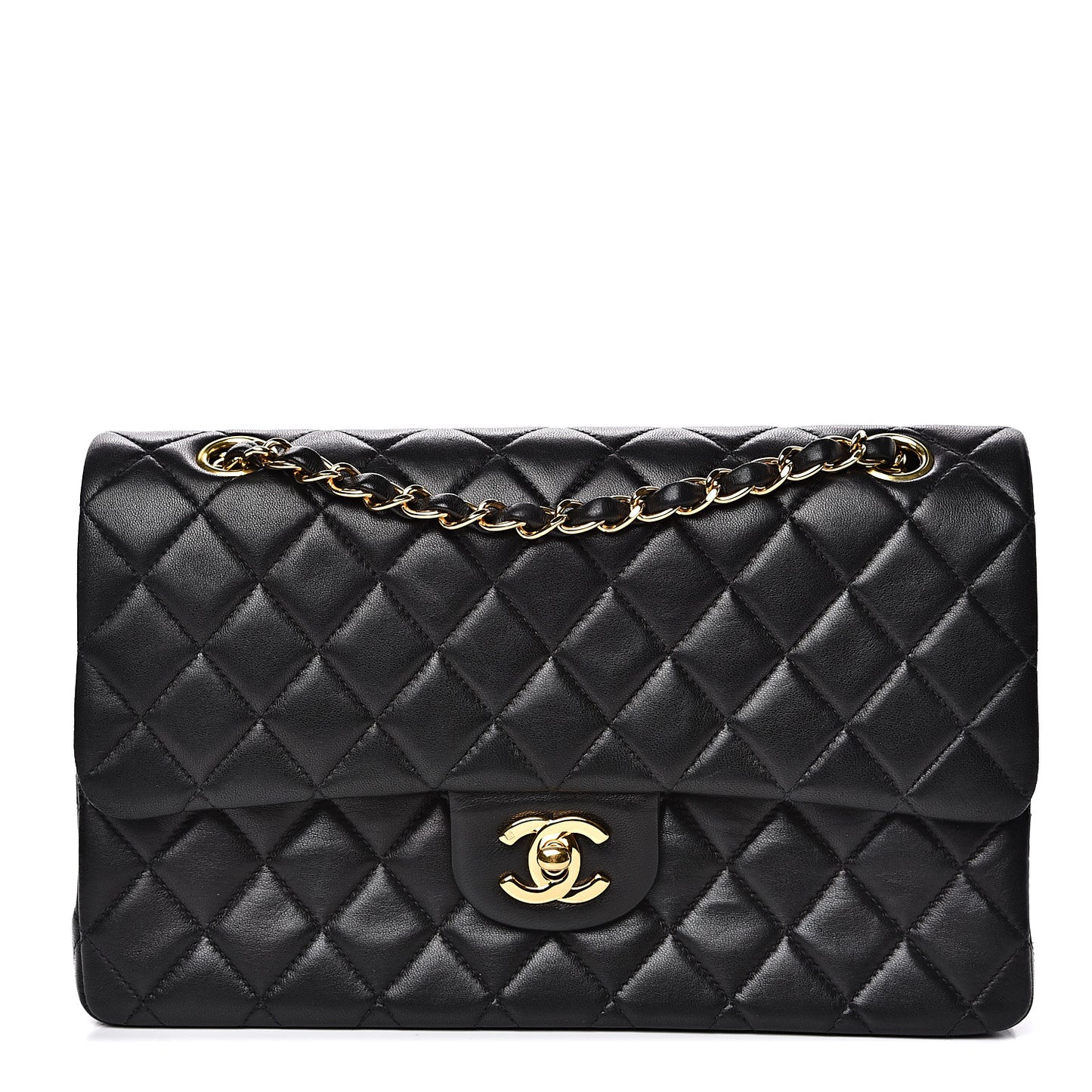 Lambskin Quilted Medium Double Flap Black