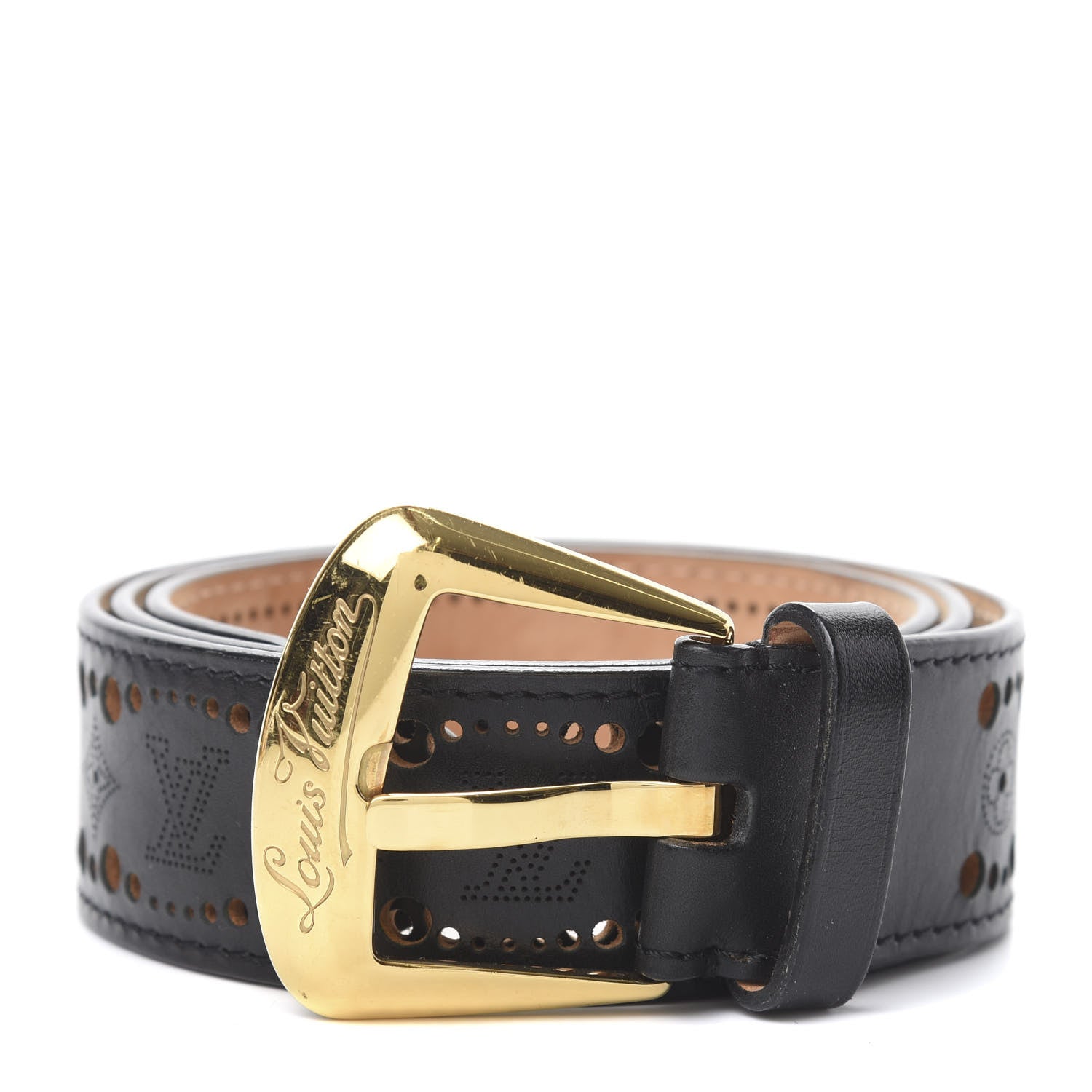 Louis Vuitton Perforated Mahina Phoenix Belt 90 36 Black 1 of 6