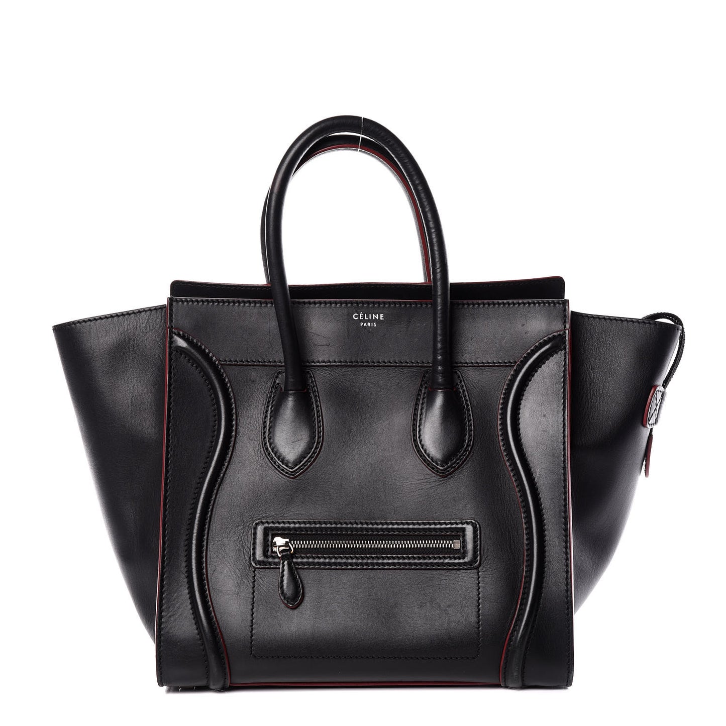 Smooth Calfskin Mini Luggage Black Pink Trim
