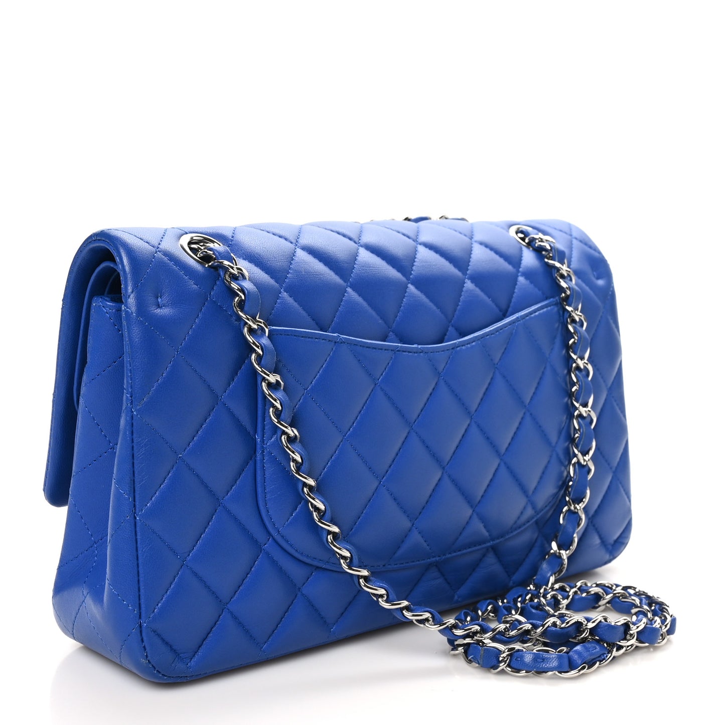 Lambskin Quilted Medium Double Flap Blue