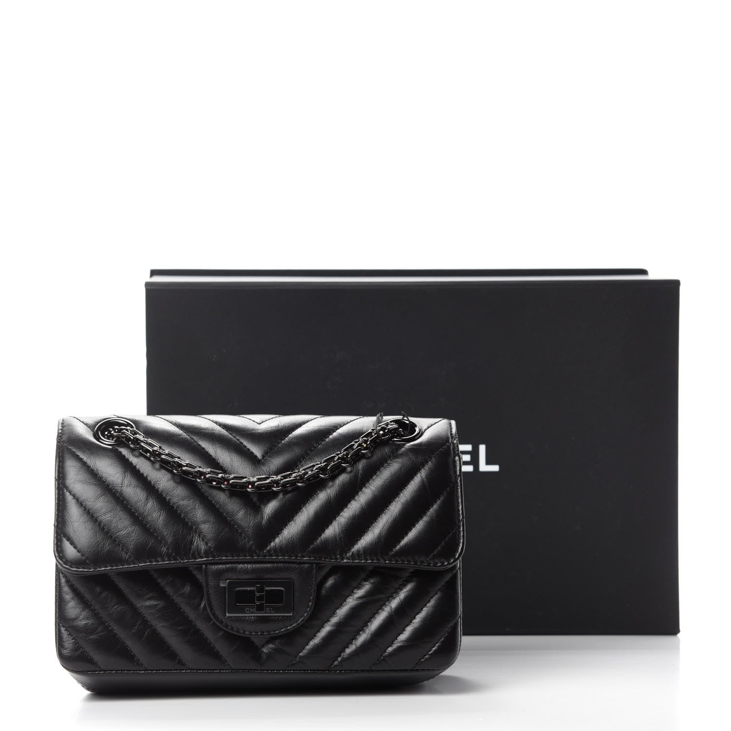 Chanel Aged Calfskin Chevron Quilted 2.55 Reissue Mini Flap So Black 12 of 12