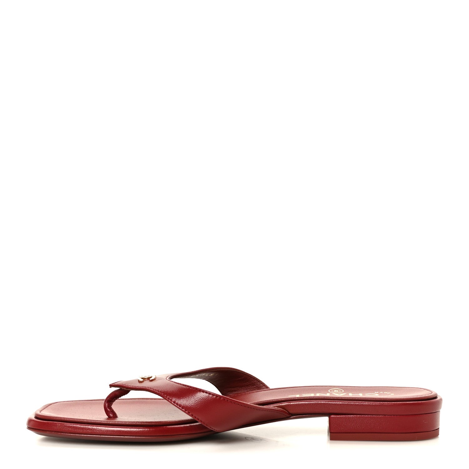 Chanel Lambskin CC Thong Sandals 38 Burgundy 1 of 9