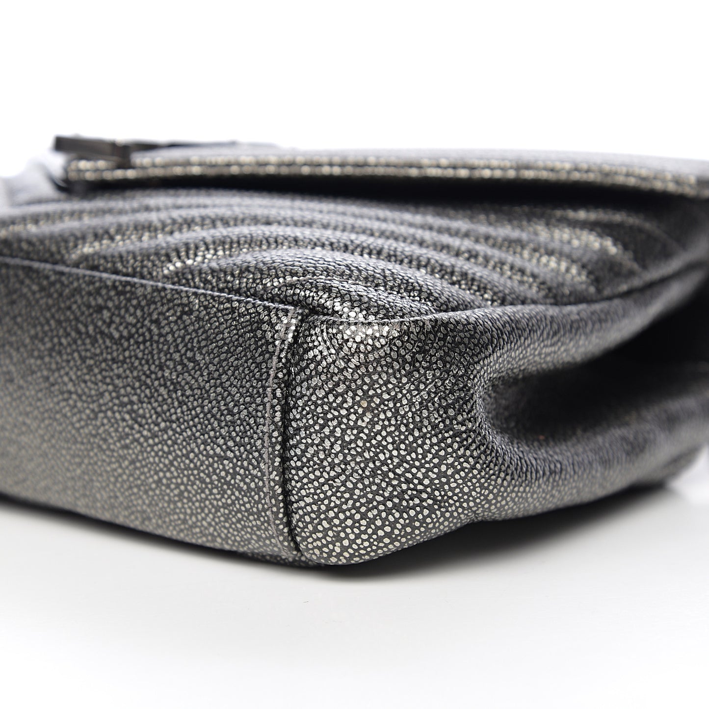 Metallic Grain De Poudre Matelasse Chevron Monogram Medium College Bag Gunmetal