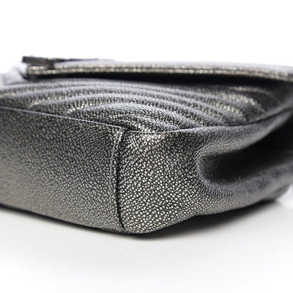 Saint Laurent Metallic Grain De Poudre Matelasse Chevron Monogram Medium College Bag Gunmetal 8 of 9