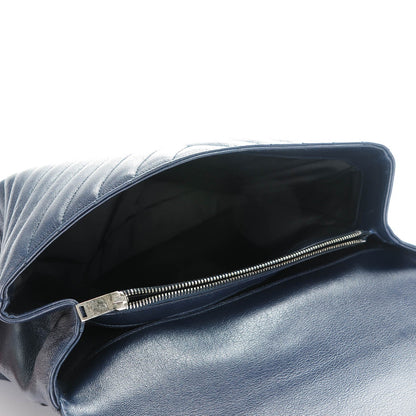 Saint Laurent Sheepskin Matelasse Chevron Monogram Large College Satchel Navy Blue 8 of 8