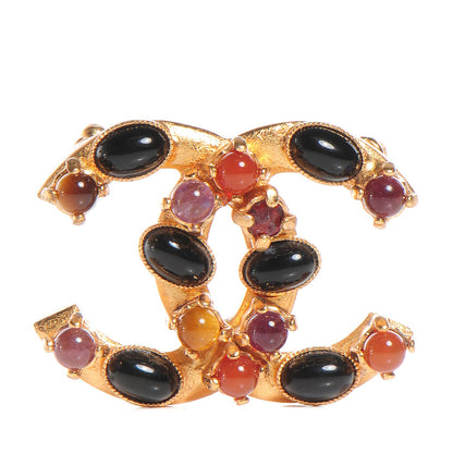 Chanel Gripoix Poured Glass CC Brooch Gold 1 of 4