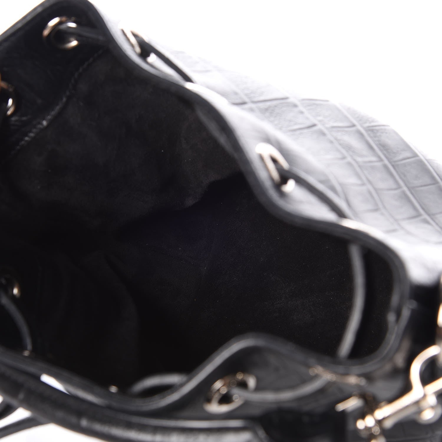 Saint Laurent Croc Calfskin Embossed Small Emmanuelle Bucket Bag Black 6 of 7