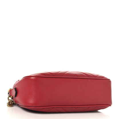Gucci Calfskin Matelasse Small GG Marmont Chain Shoulder Bag Hibiscus Red 4 of 13