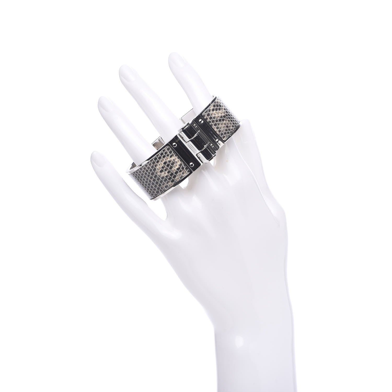 Hermes Lizard Charniere Cuir Wide Hinged Bracelet M Ombre 2 of 7