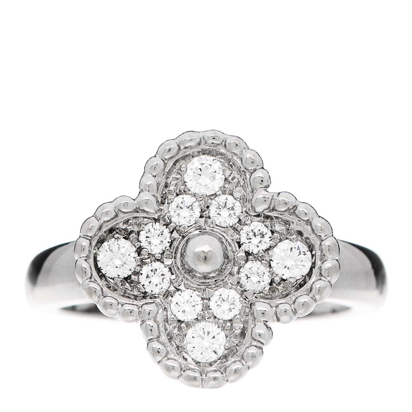 18K White Gold Diamond Vintage Alhambra Ring 51 5.75