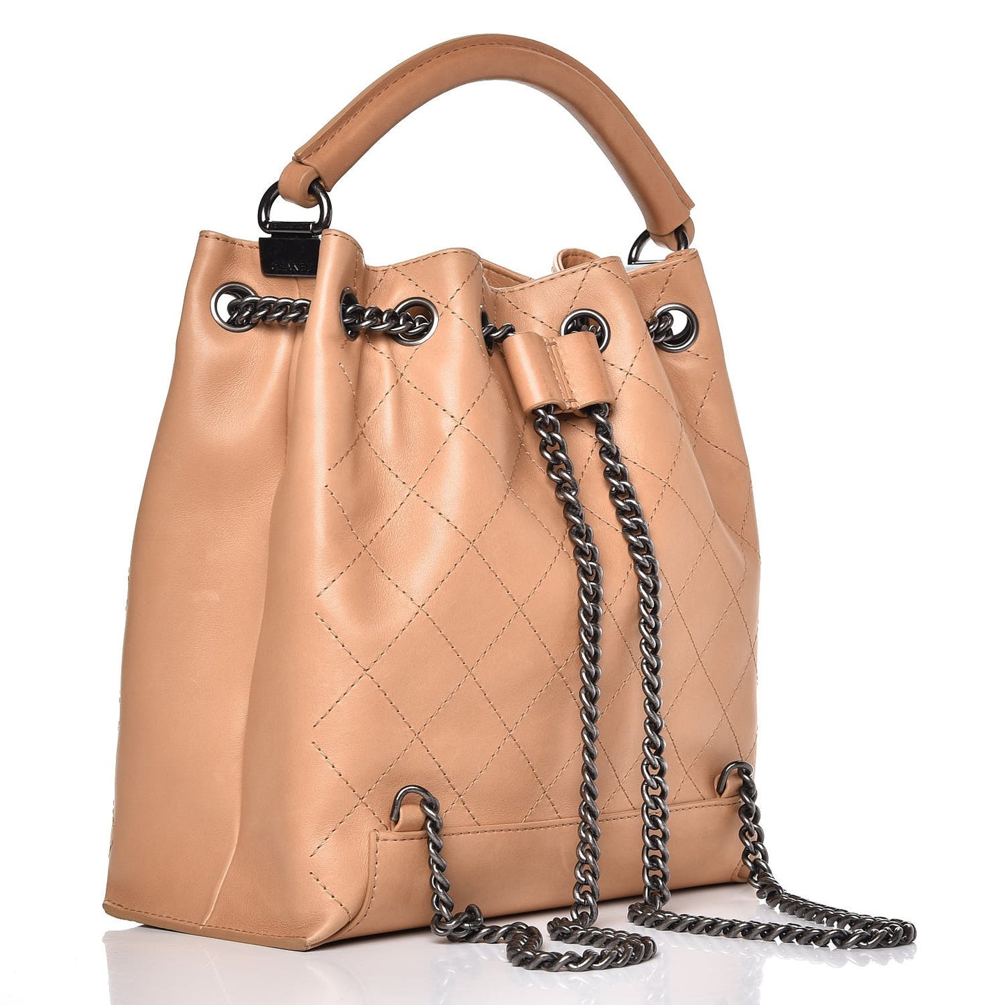 Calfskin Stitched Medium Urban Luxury Drawstring Backpack Beige