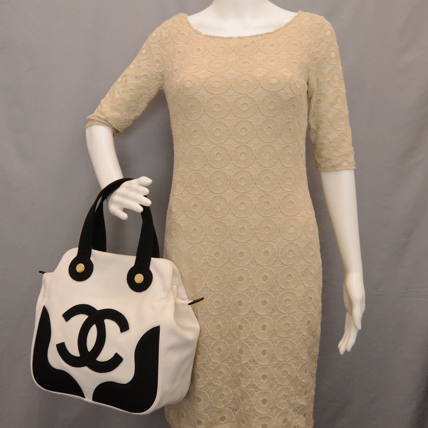 Chanel Canvas CC Handbag Black White 2 of 8