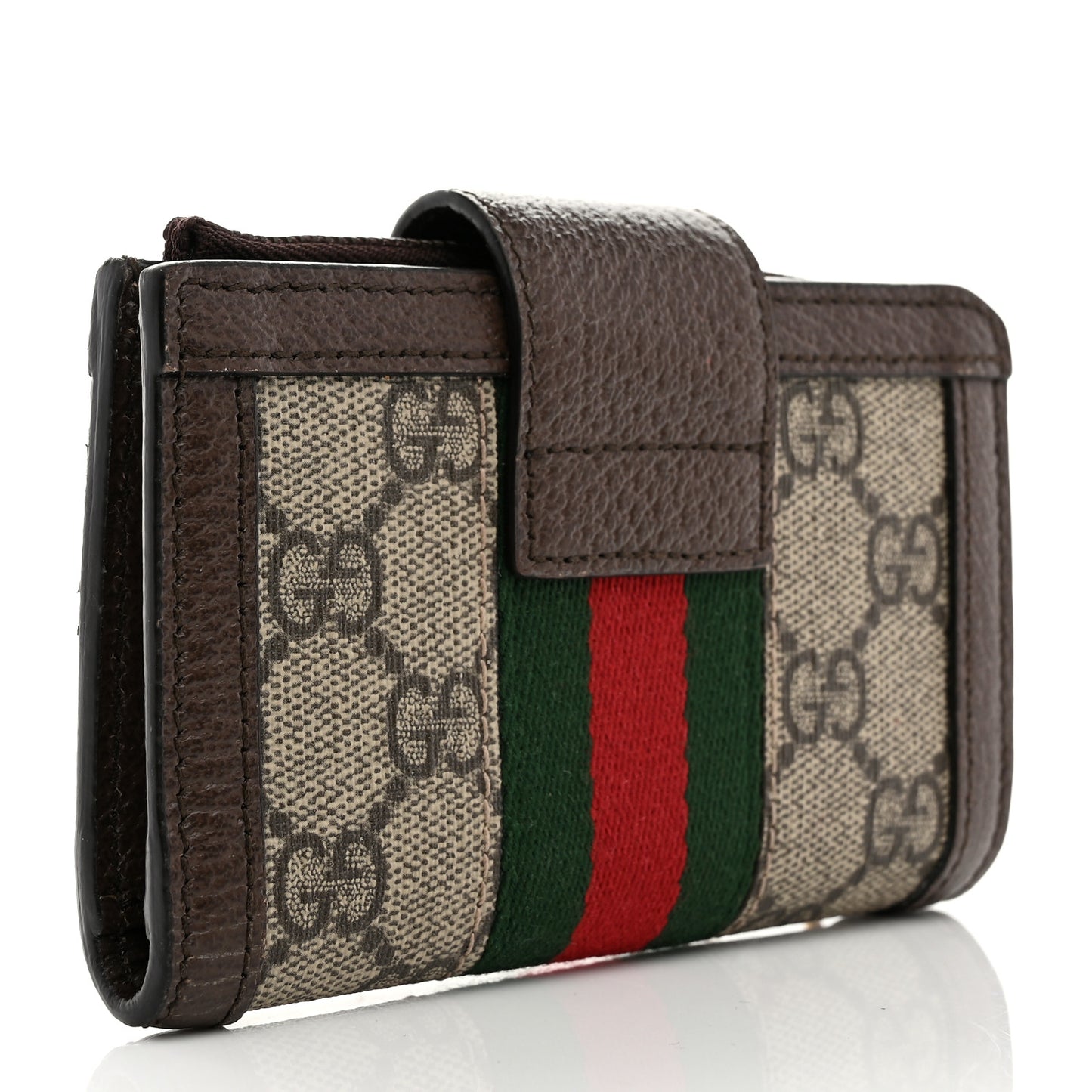 GG Supreme Monogram Textured Dollar Calfskin Web Ophidia Overlay Zip Around Card Case Wallet Beige Ebony New Acero
