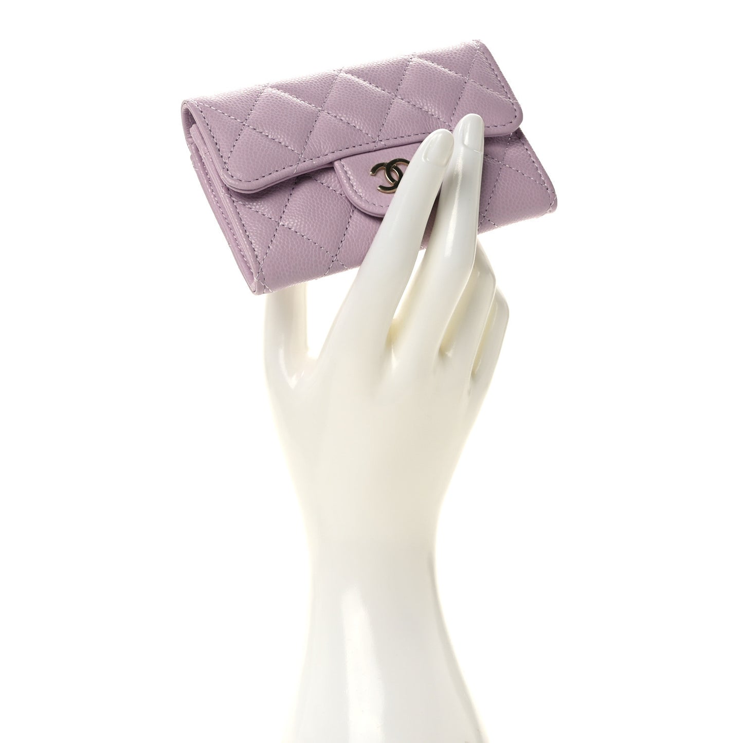 Caviar Quilted Flap Card Holder Wallet Light Purple
