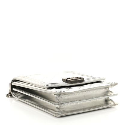 Chanel Metallic Goatskin Quilted North South Boy Flap Silver 4 of 16