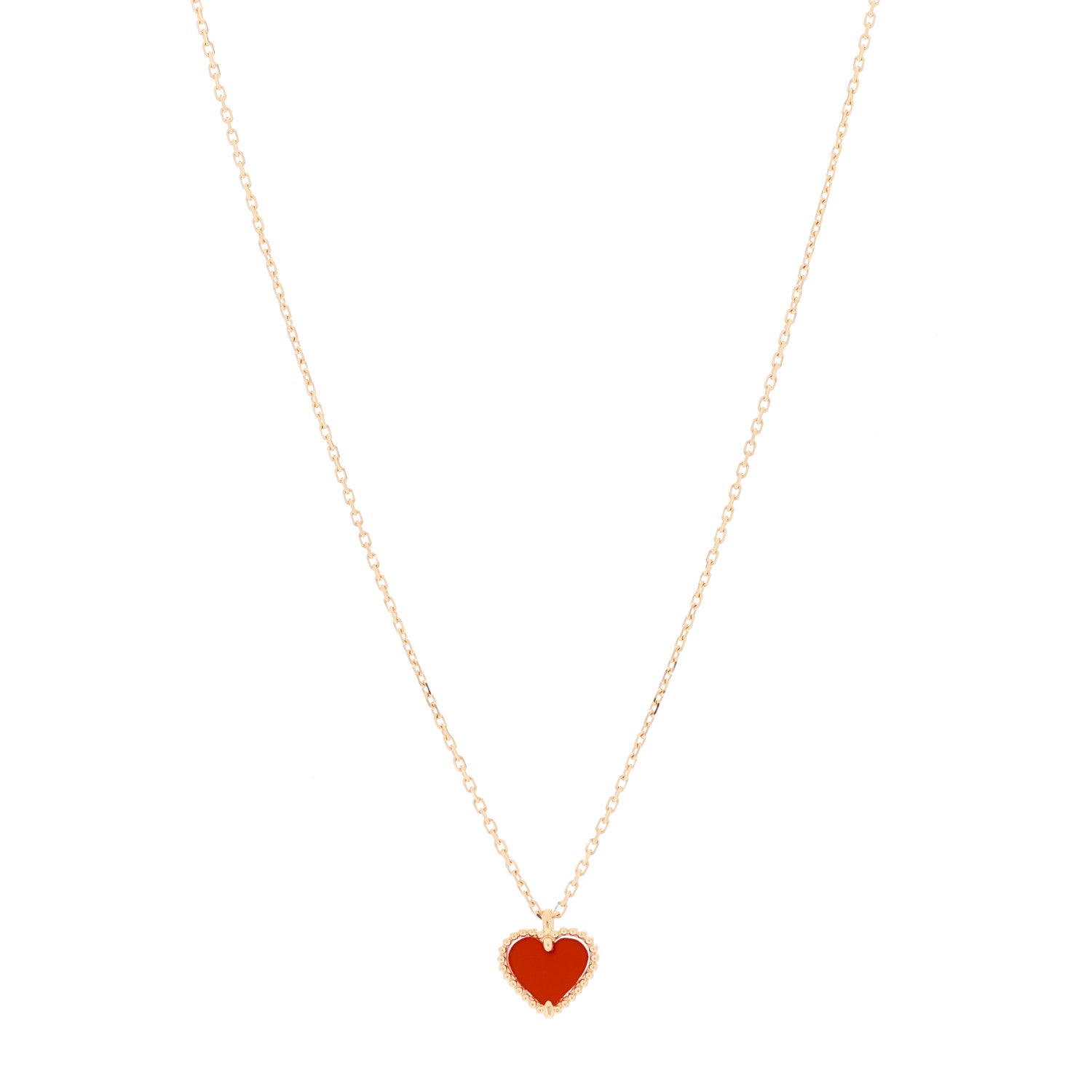 Van Cleef & Arpels 18K Rose Gold Carnelian Sweet Alhambra Heart Pendant Necklace 1 of 5