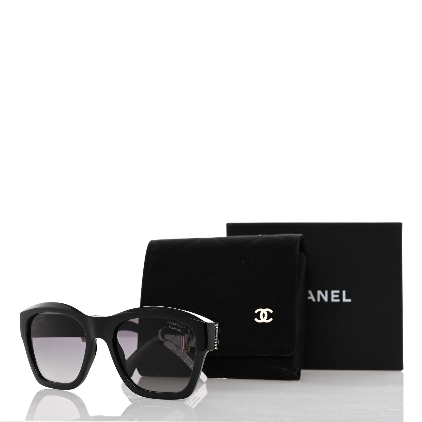 Acetate Metal Crystal Square Folding Sunglasses 6055-B Black