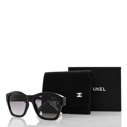 Chanel Acetate Metal Crystal Square Folding Sunglasses 6055-B Black 10 of 10