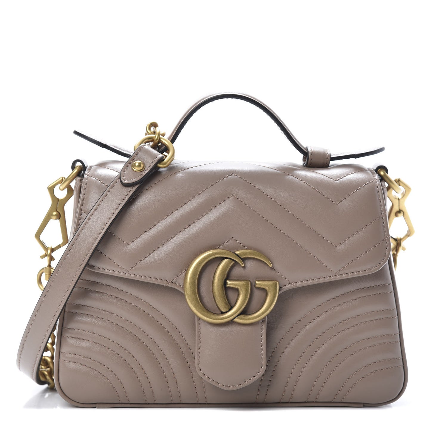 Calfskin Matelasse Mini GG Marmont Top Handle Shoulder Bag Porcelain Rose