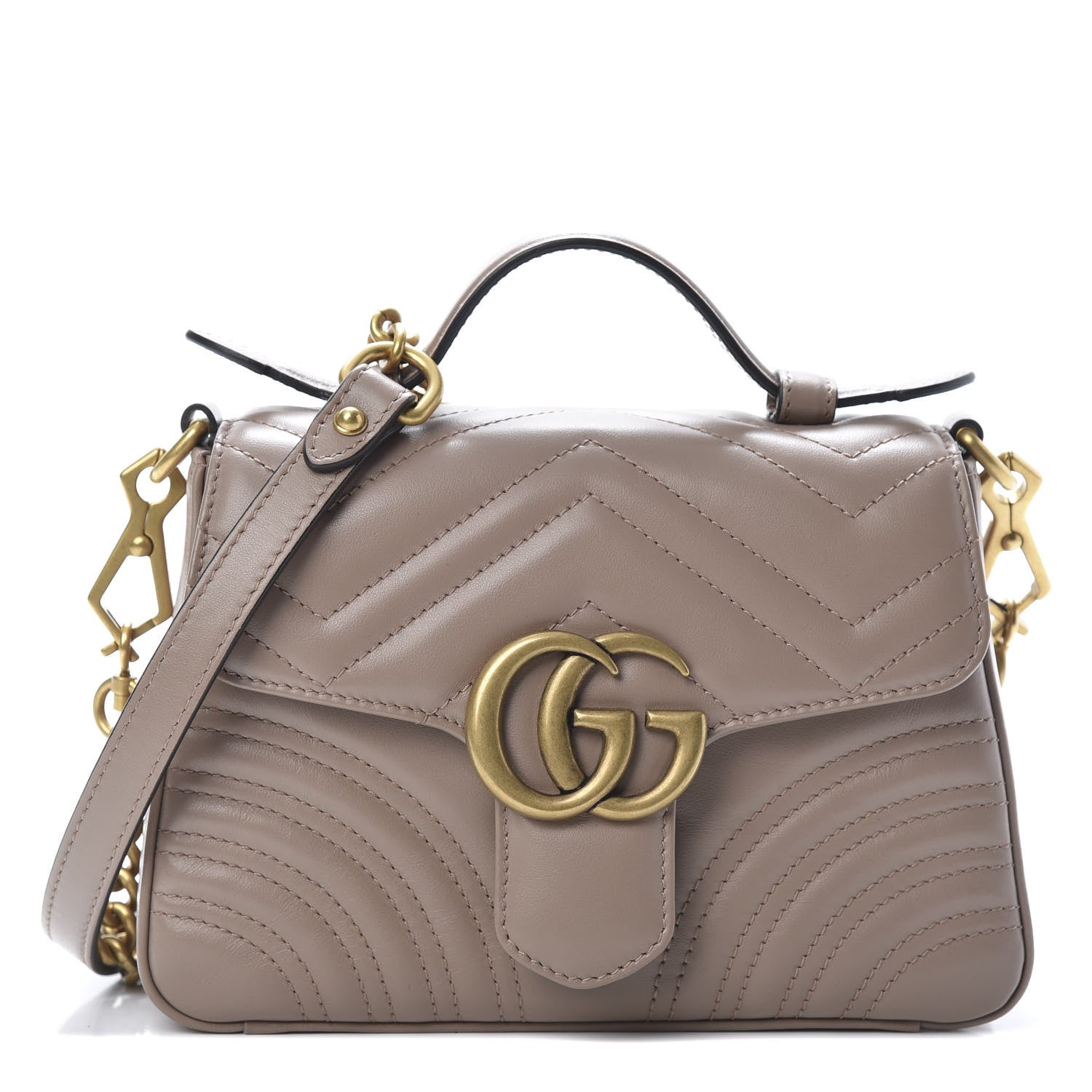 Gucci Calfskin Matelasse Mini GG Marmont Top Handle Shoulder Bag Porcelain Rose 1 of 11