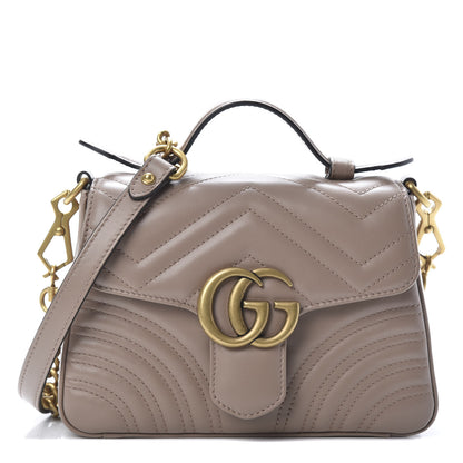 Gucci Calfskin Matelasse Mini GG Marmont Top Handle Shoulder Bag Porcelain Rose 1 of 11