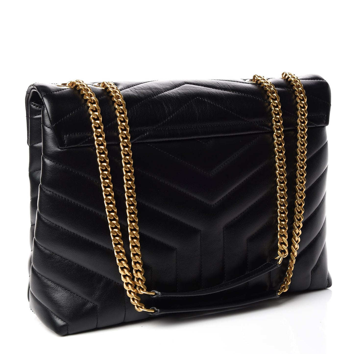 Calfskin Y Quilted Monogram Medium Loulou Chain Satchel Black