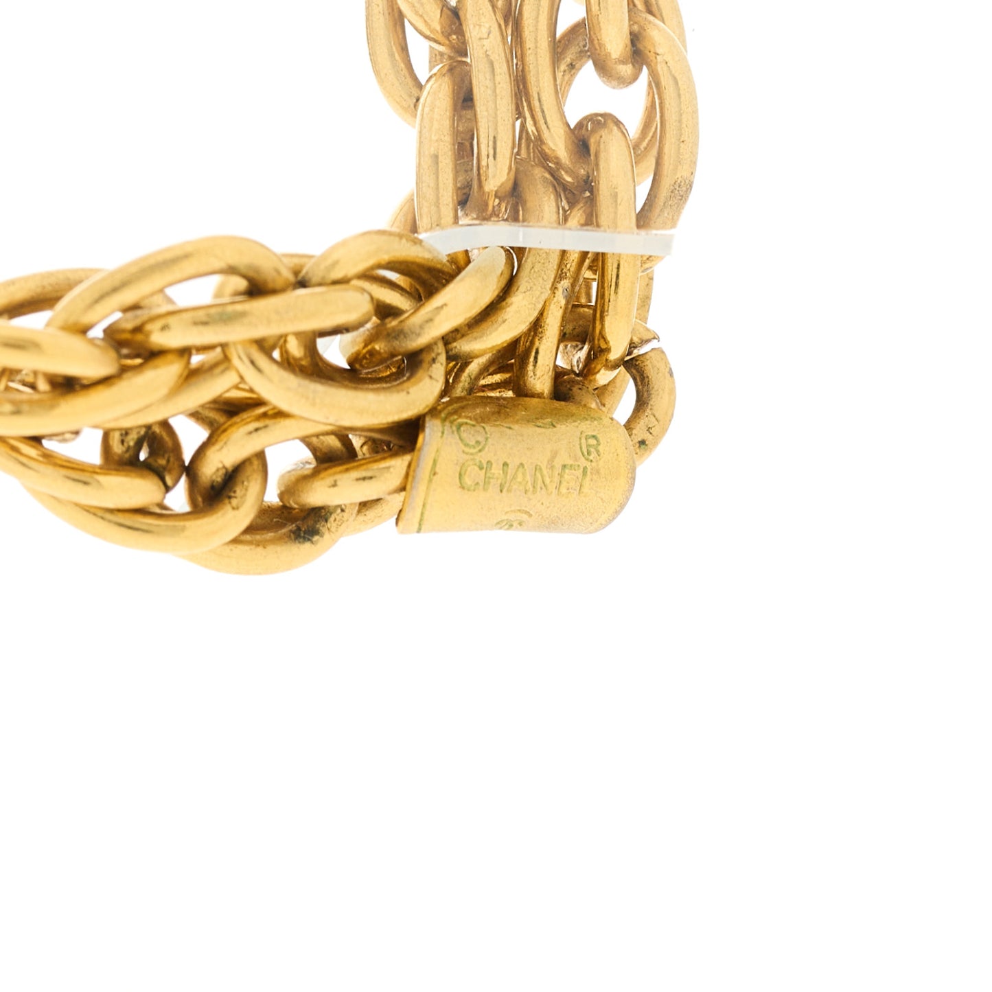 Metal CC Round Pendant Double Chain Necklace Gold