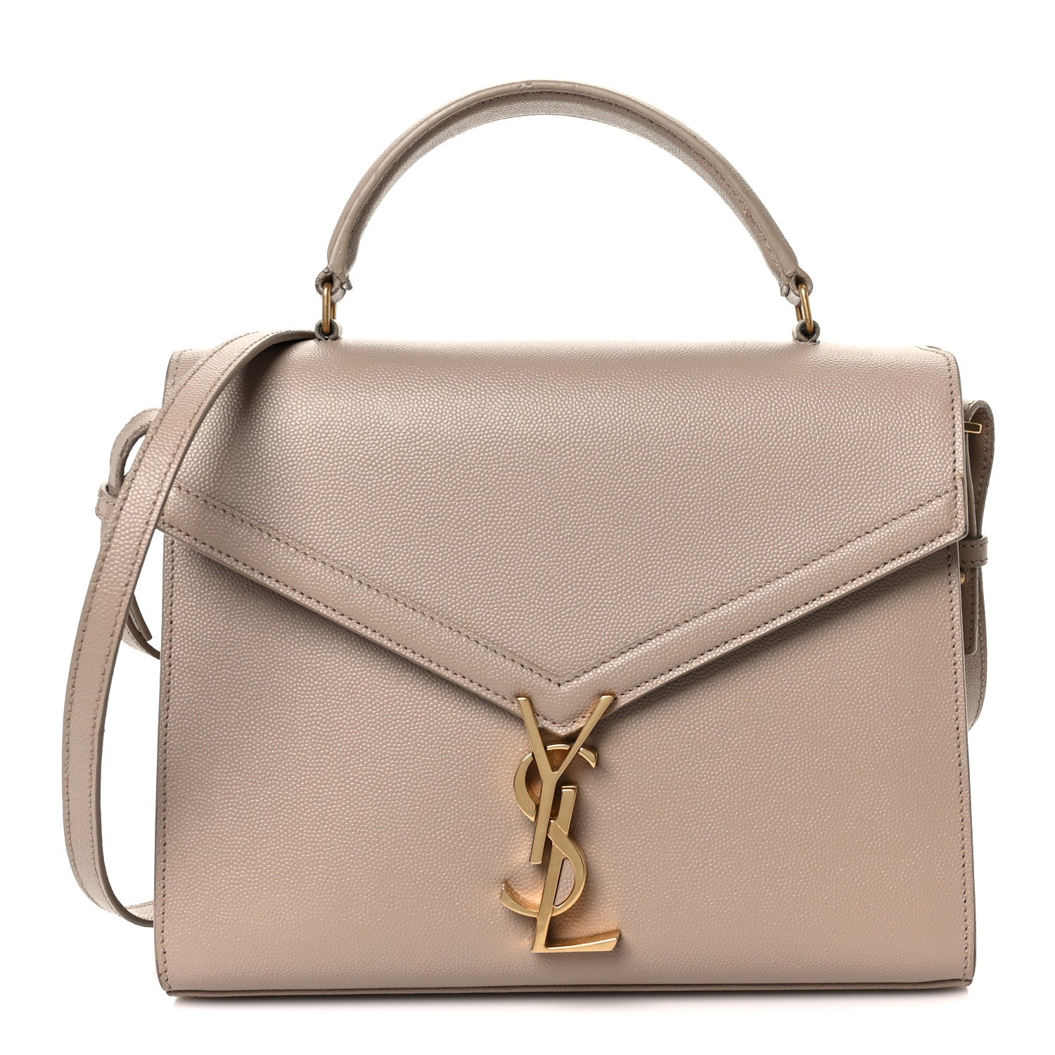 Saint Laurent Grain de Poudre Medium Classic Monogram Cassandra Top Handle Dark Beige 1 of 12