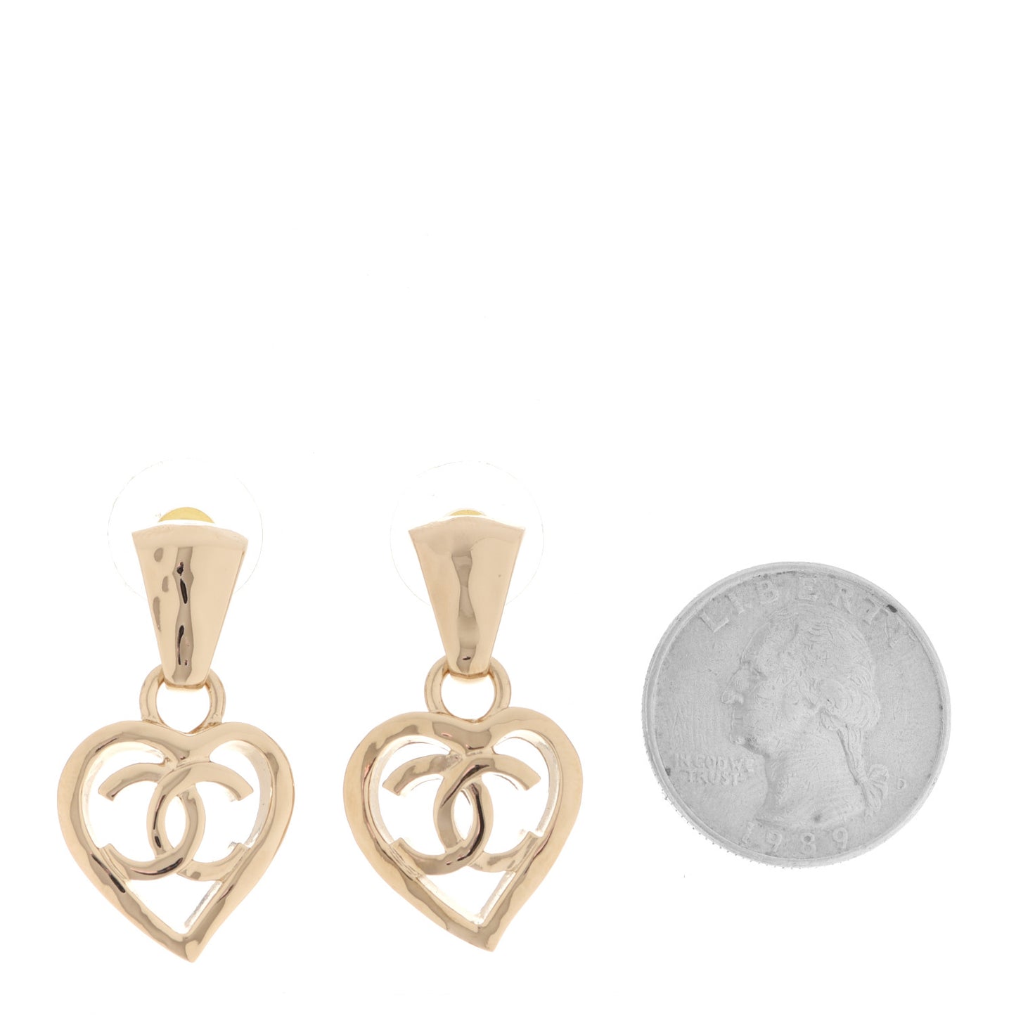 Metal CC Heart Coco In Love Drop Earrings Gold