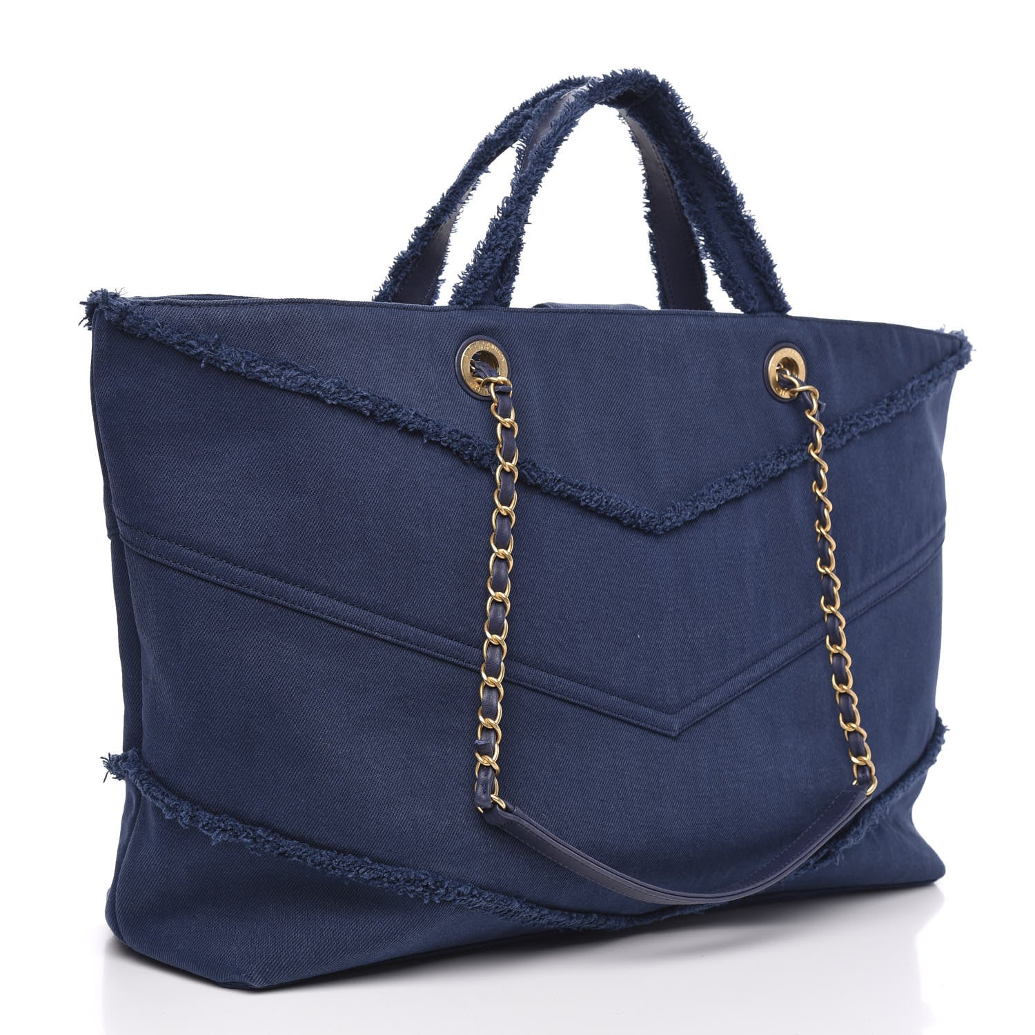 Chanel Denim Chevron Coco Tote Navy 2 of 9