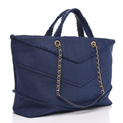 Chanel Denim Chevron Coco Tote Navy 2 of 9